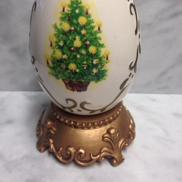 Vintage Holiday Porcelain Egg with Stand - Picture 2 of 2
